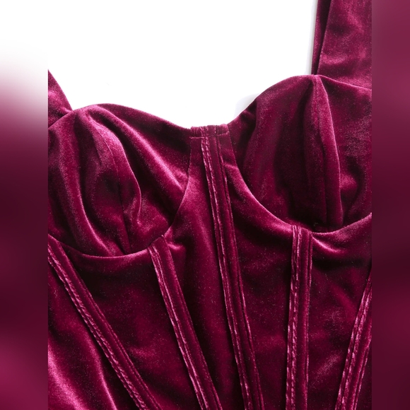 Cider Dresses & Skirts - Elegant Cider Deep Red Velvet Corset Midi Dress. Medium, stretchy, NWT